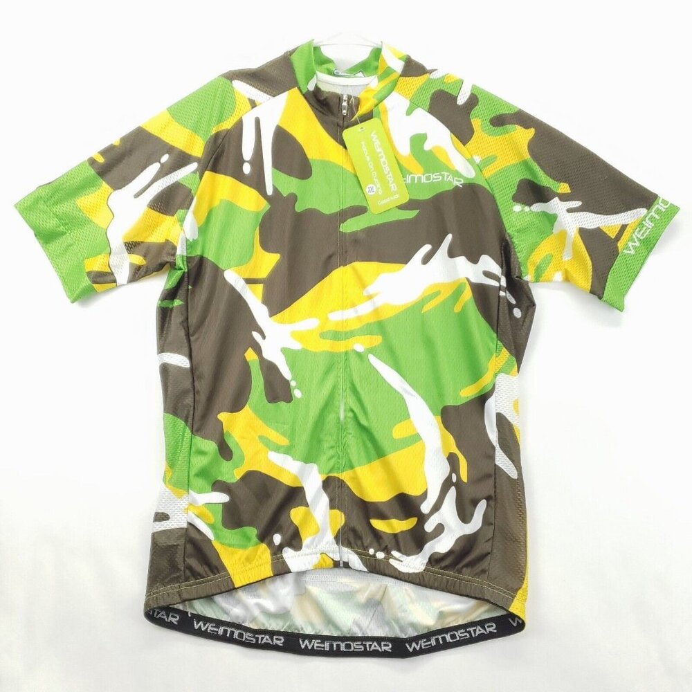 NEW Weimostar Cycling Jersey Mens 2XL Brown Green Camouflage Full Zip